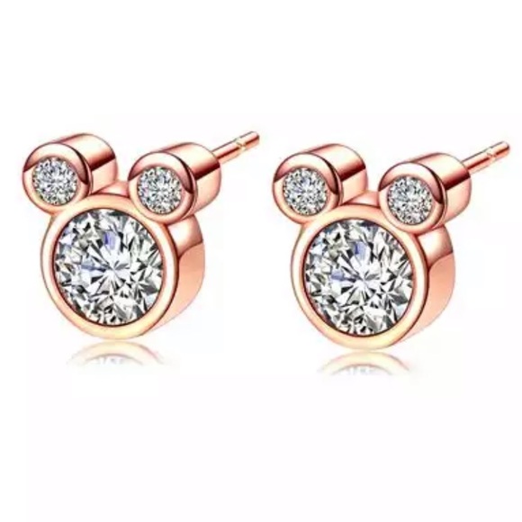 Jewelry - Rose gold Mickey CZ earrings